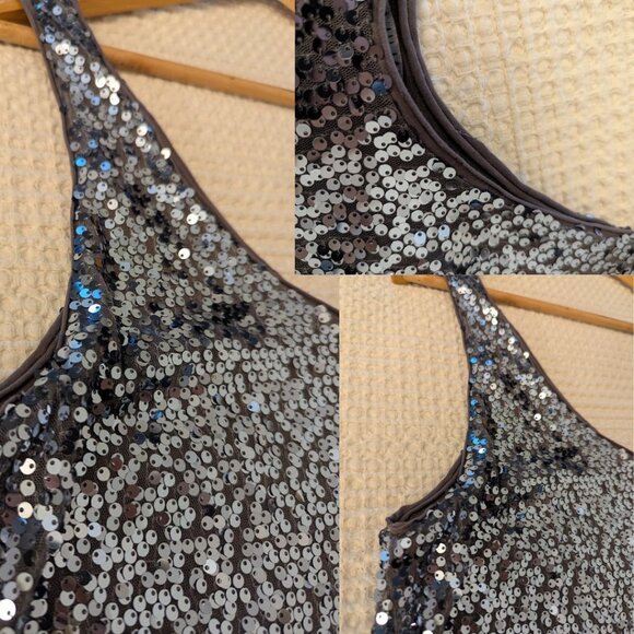 Sequin Tank Top Brown Silver Sequins Size M Party Holiday Top - Picture 11 of 12